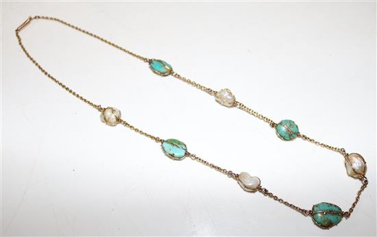 9ct gold stone set necklace(-)